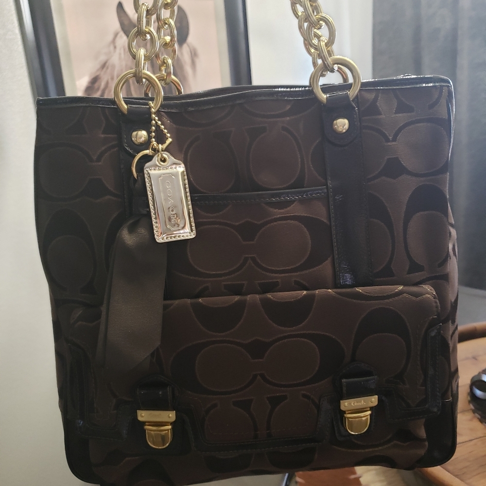 AUTHETIC COACH POPPY LUREX SIGNATURE TOTE BAG PURSE #18355